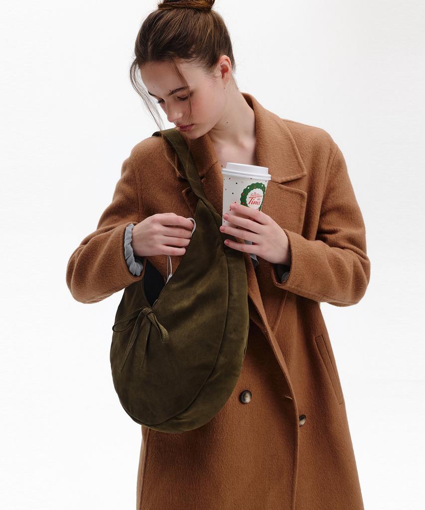 Bowtique Crescent Suede Hobo Bag_Khaki
