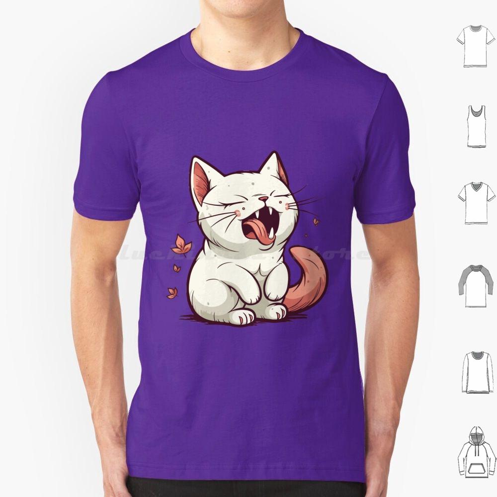Aaahhhhh Gähnende Katze T-Shirt 6XL Baumwolle Cooles T-Shirt Niedliche Katzenillustration Cartoon-Katzen-Design Miauzende Katze Kunst Verspielte Katze
