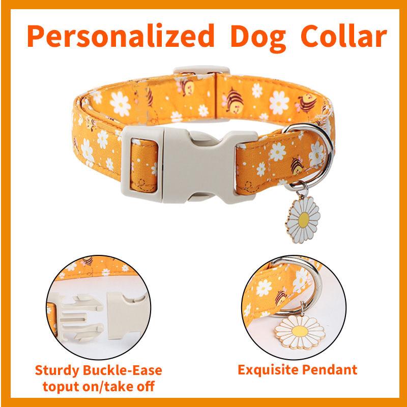 Pet Dog Necklace Collar with Thickened Adjustable Chrysanthemum Print Collar for All Seasons for Large Medium Small Cats Dogs