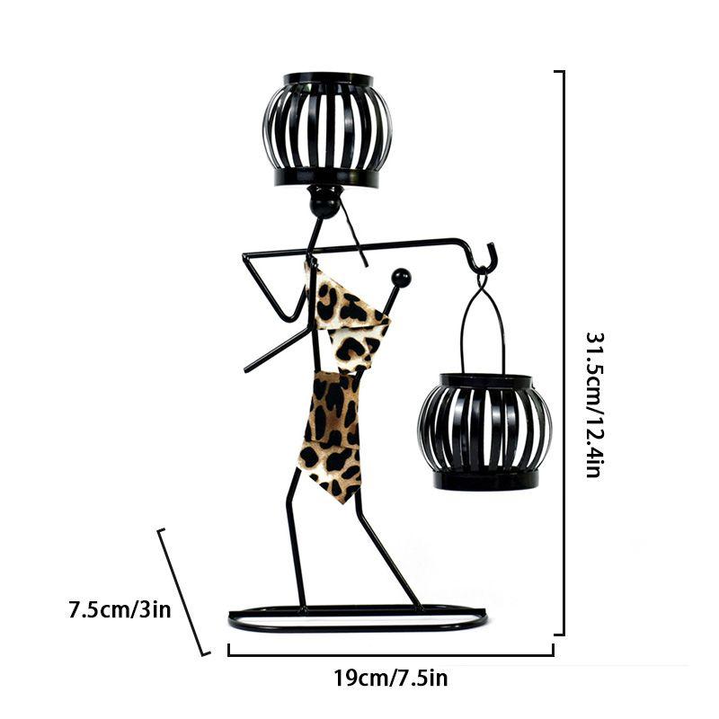1PC Double Lantern Home Decor Leopard Print Person Abstract Character Sculpture Creative Metal Candlestick Candle Holder