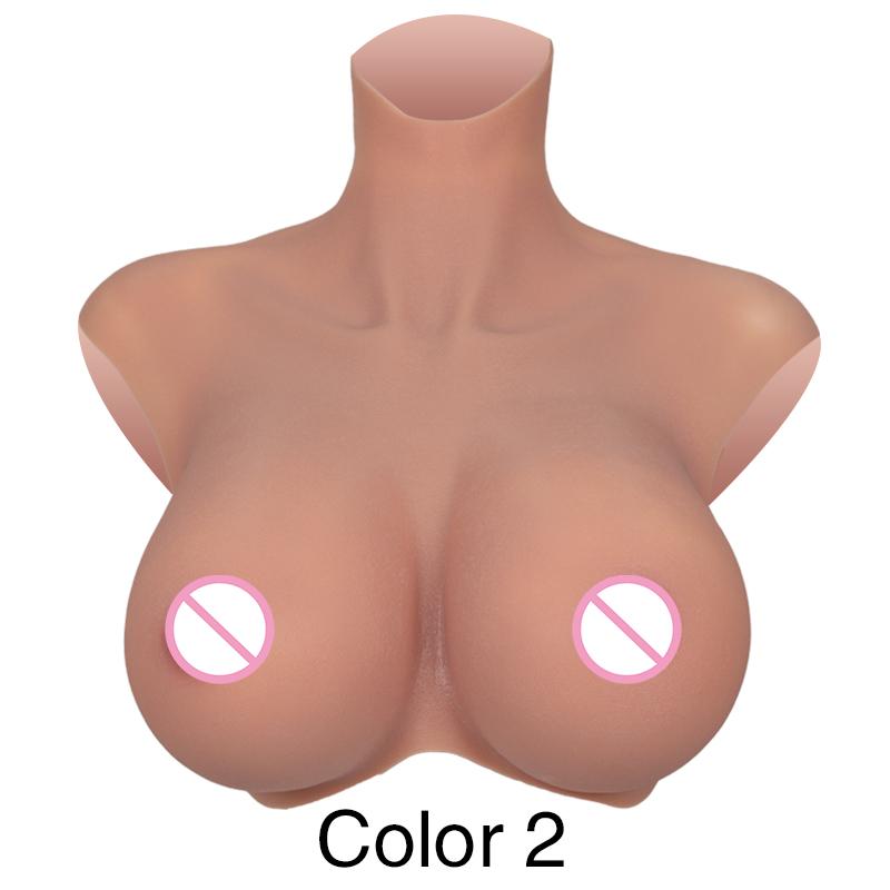 Dokier H R S Cup Oversize plus Realistic Silicone Breast Forms Fake Boobs Breast Plates[Round neck silicone filled boobs