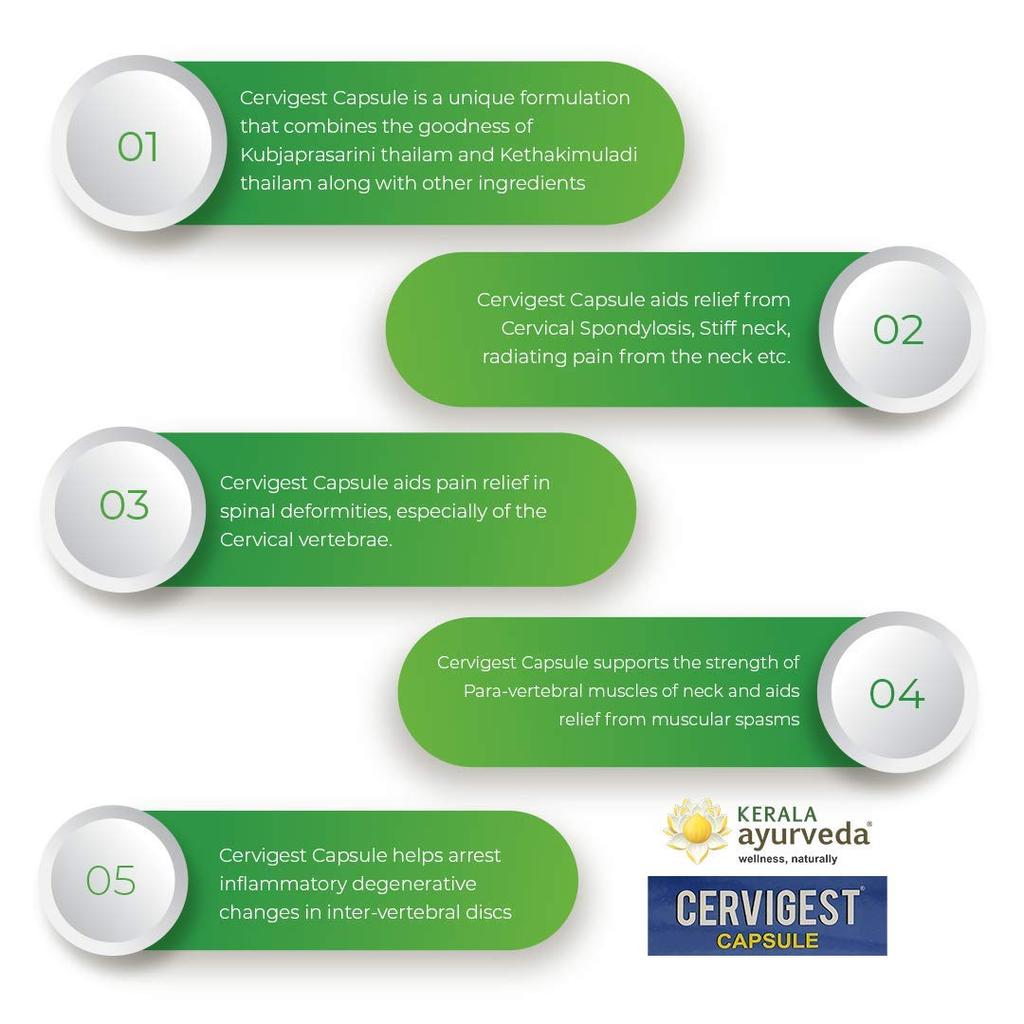 Kerala Ayurveda Cervigest Capsule 100 Count for Neck Shoulder Back Pain Muscle Relief