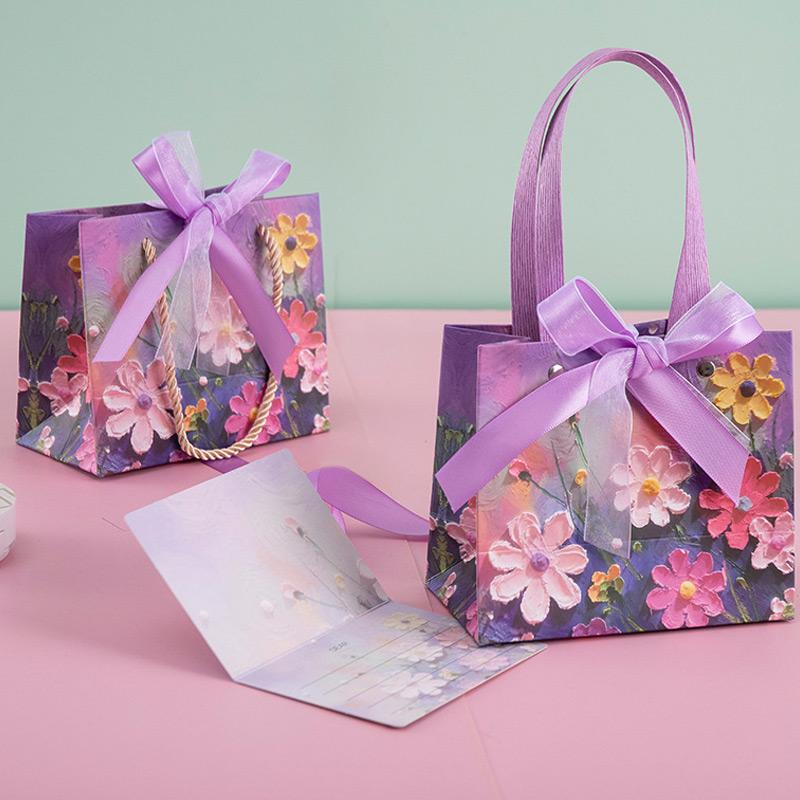 1PC Colorful Printed Flower Paper Bags Ice Cream Handbag Creative Gifts Packaging Bag Party Baby Shower Wedding Favours Boxes