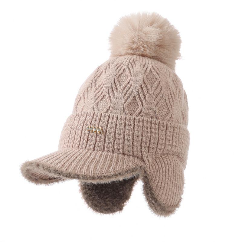 New Fleece Thickened Knitted Cap Women's Autumn and Winter Ear Bag Warm Wool Baseball Cap