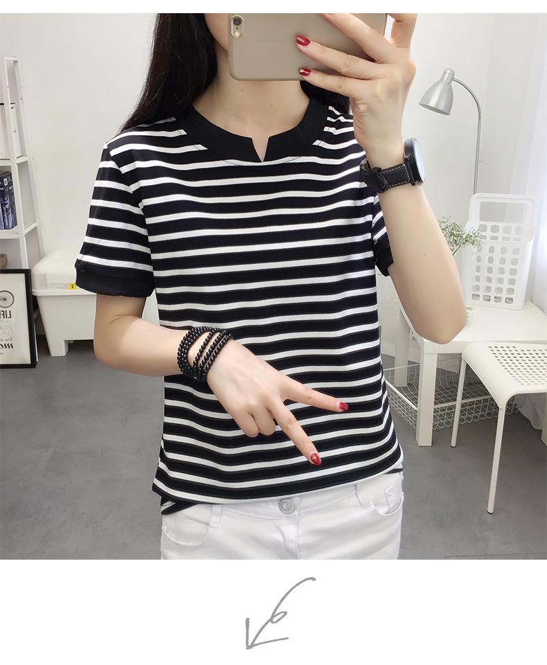 2024 Summer V-neck Korean Style Loose Fit Short Sleeve T-shirt for Women