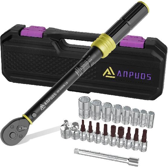 1/4 Inch Drive Click Torque Wrench Set, 20-240in.lb/2.3-27.1Nm, 21pcs Bike Torque Wrench, Small Lightweight Inch Pound Torque Wrench, 72-Tooth