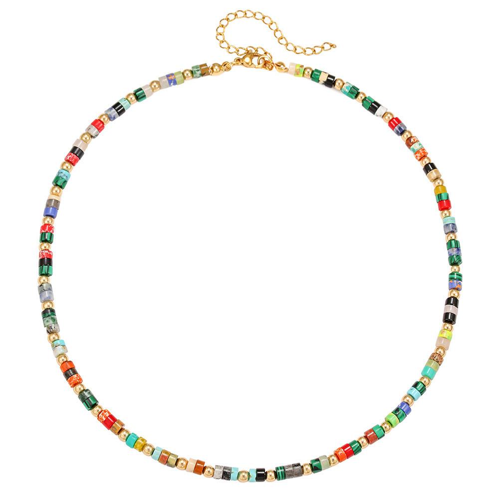 Geometric Style Statement Necklace With Natural Gemstone Beads For Women