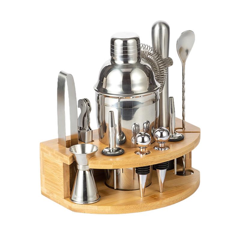 Cocktail Shaker Set with Wooden Rack