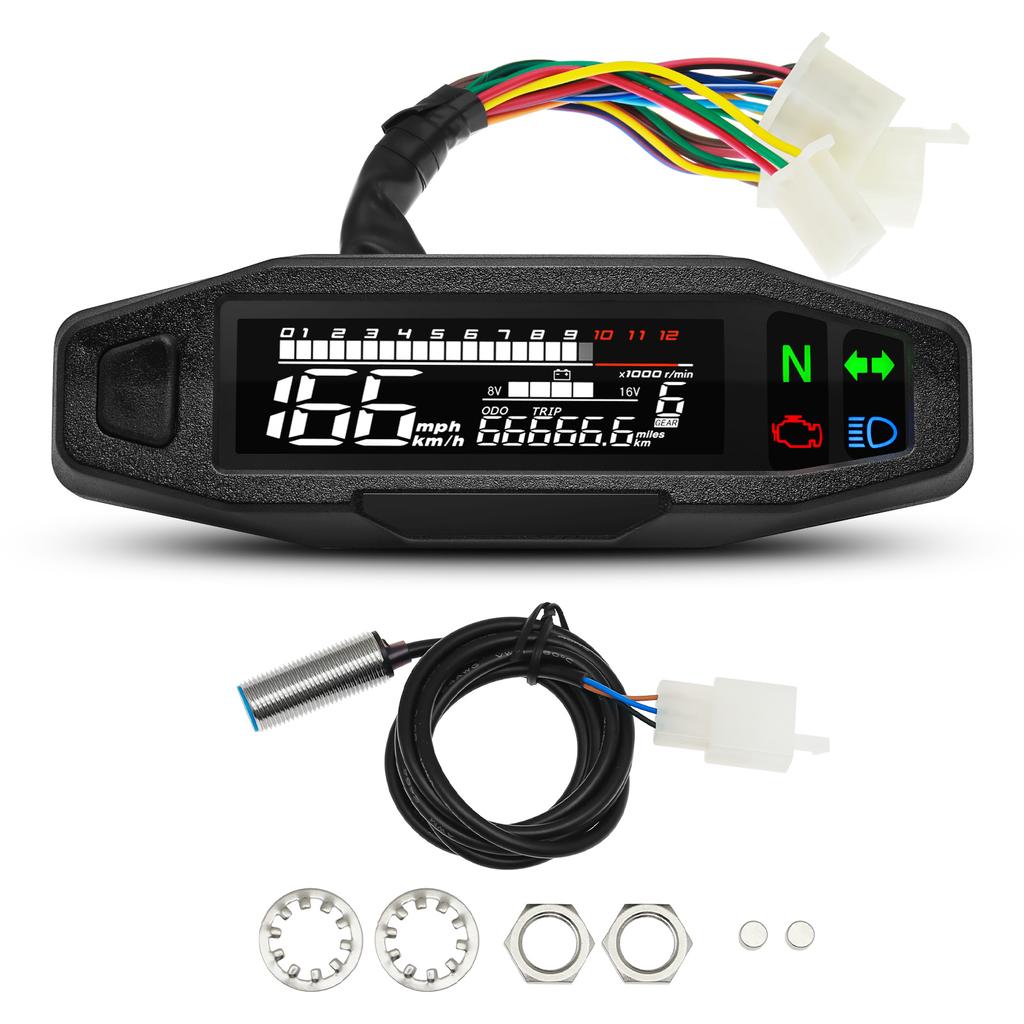 Universal Motorcycle Meter Speedometer LED Digital Dashboard 12000RPM Gauge Tachometer Panel Motor Odometer Display Y Bracket