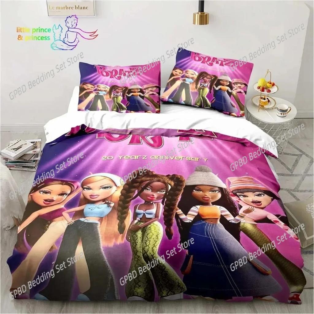 Cartoon Bratz Puppe Bettwäsche-Set Für Schlafzimmer Weiche Moderne Bettüberwürfe Bequeme Kinder Bettbezug Steppdeckenbezug Und Kissenbezug