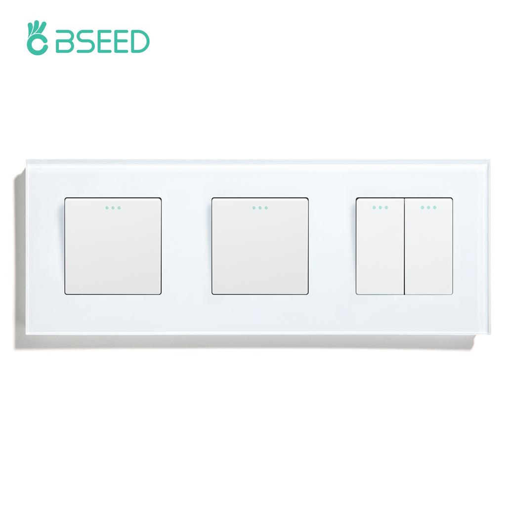 BSEED 1/2/3 Gang 1 Way Mechanical Wall Light Switch Double Button Switch EU Standard Glass Panel 10A For Home Lighting Control