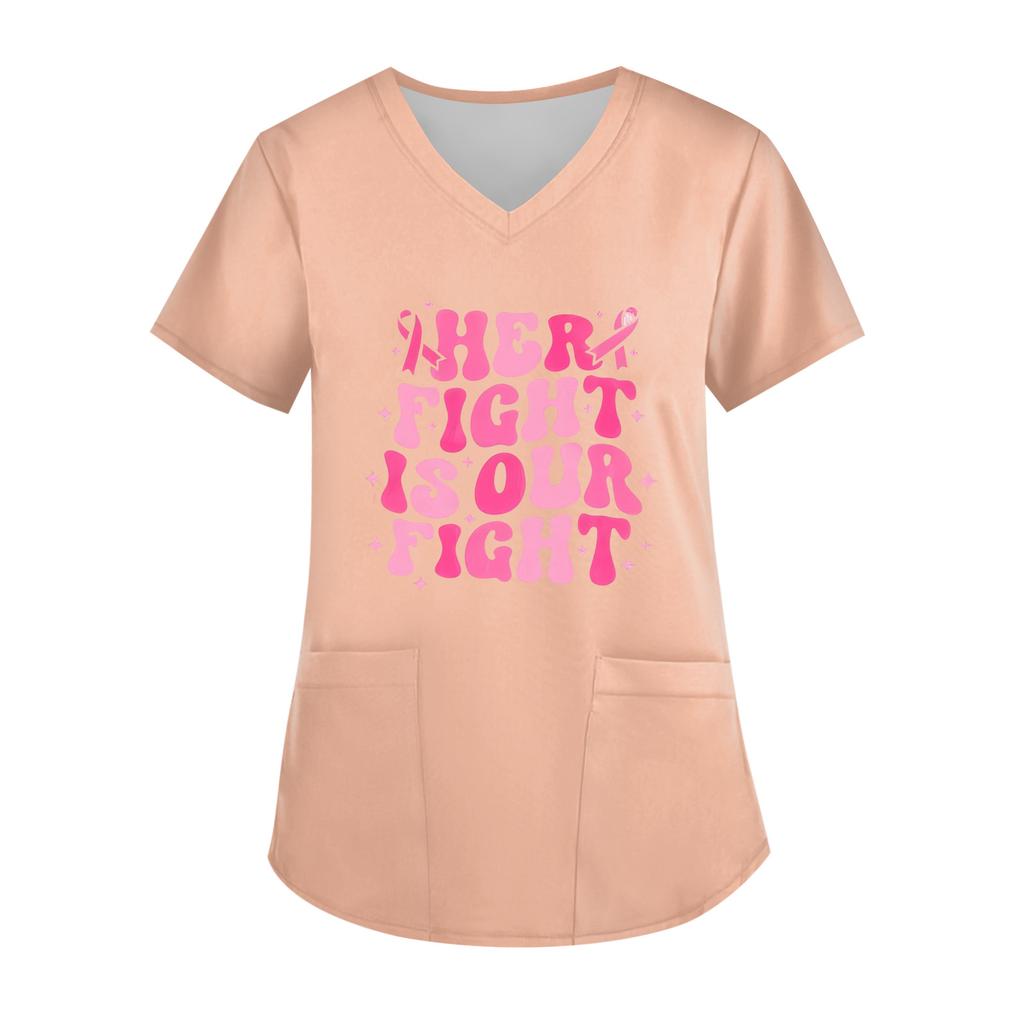 Women's V-Neck Short-Sleeve Pocketed Top With Side Slit