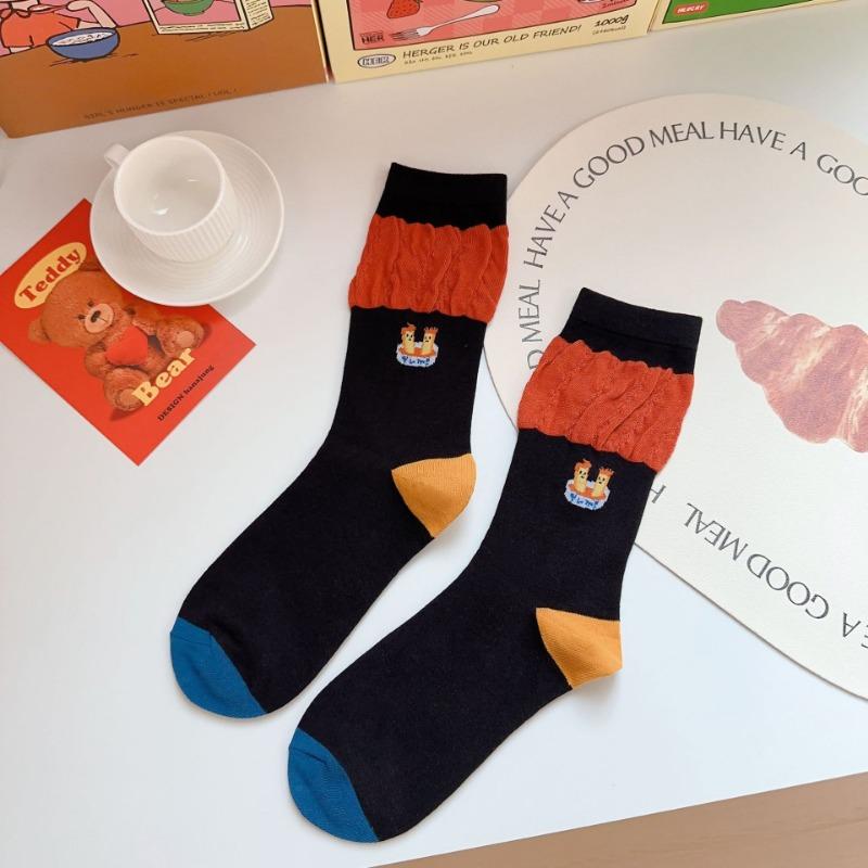 

Носки «Гамбургер и картофель фри», Милые и забавные креативные носки до середины икры с мультяшным рисунком, Весенне-летние длинные носки до икры 1 pair чёрный