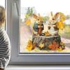 Decorative Stickers for Home Glass Doors and Windows with Painted Fallen Leaves, Rabbits Eating Carrots