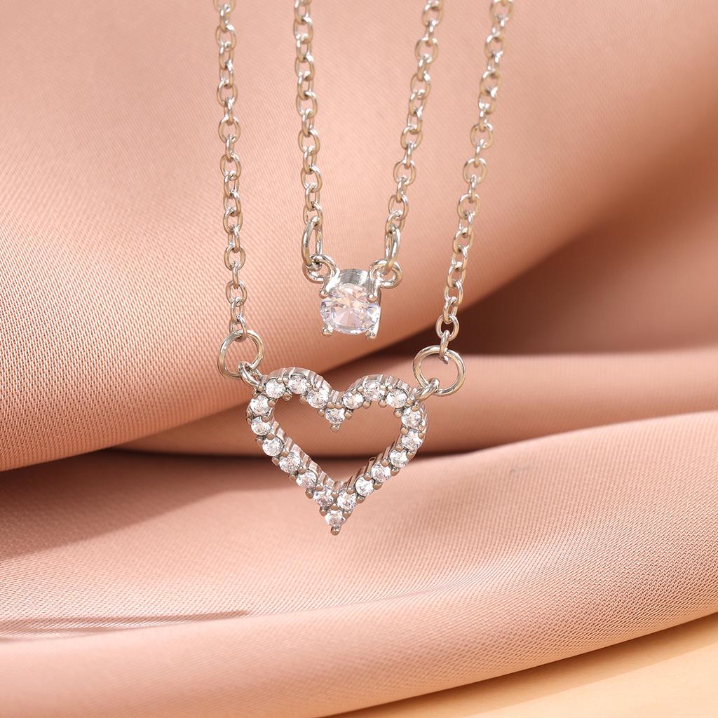 New Fashion Double Layer Love-shaped 925 Sterling Silver Personality Crystal Necklaces XL131