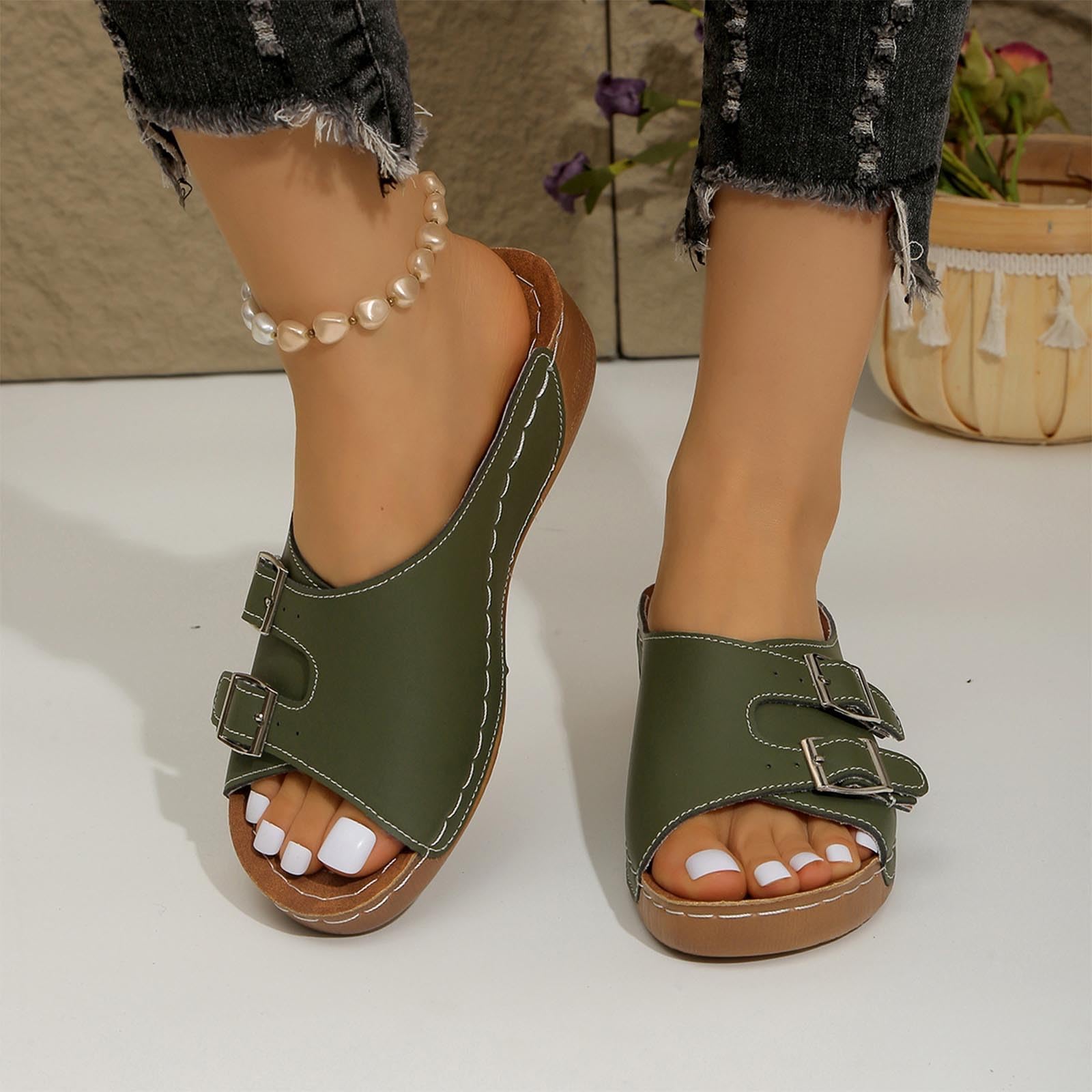 

Summer thick soled oversized casual belt buckle casual beach shoes 36 армия зеленый