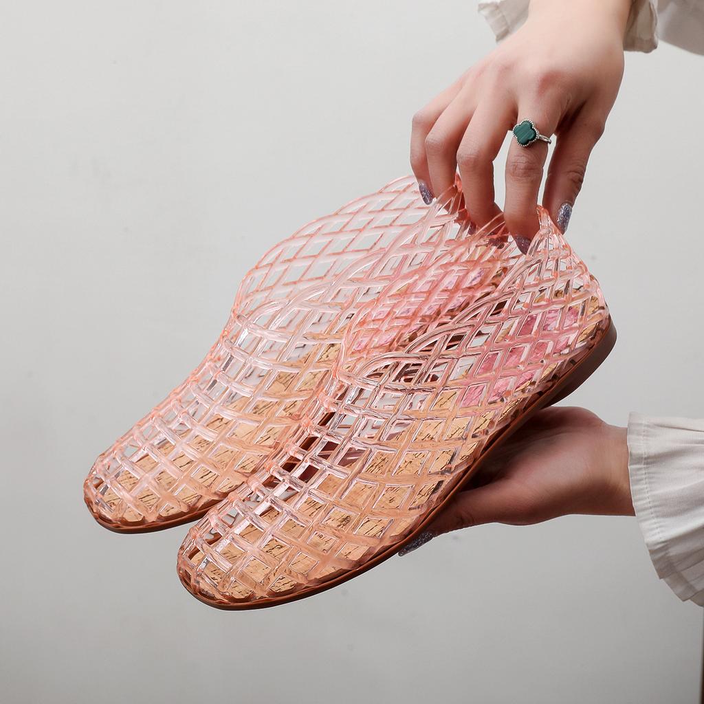 Women's New Flat Sandals with Hollow PVC Breathable Summer Outerwear Baotou Bag and Casual Jelly Sandals