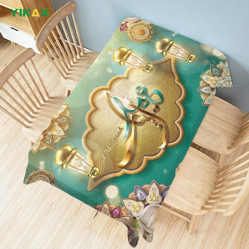 Eid Mubarak Restaurant Decoration Tablecloth Ramadan Decoration Tapestry Flower Islamic Art Rectangular Waterproof Tablecloth