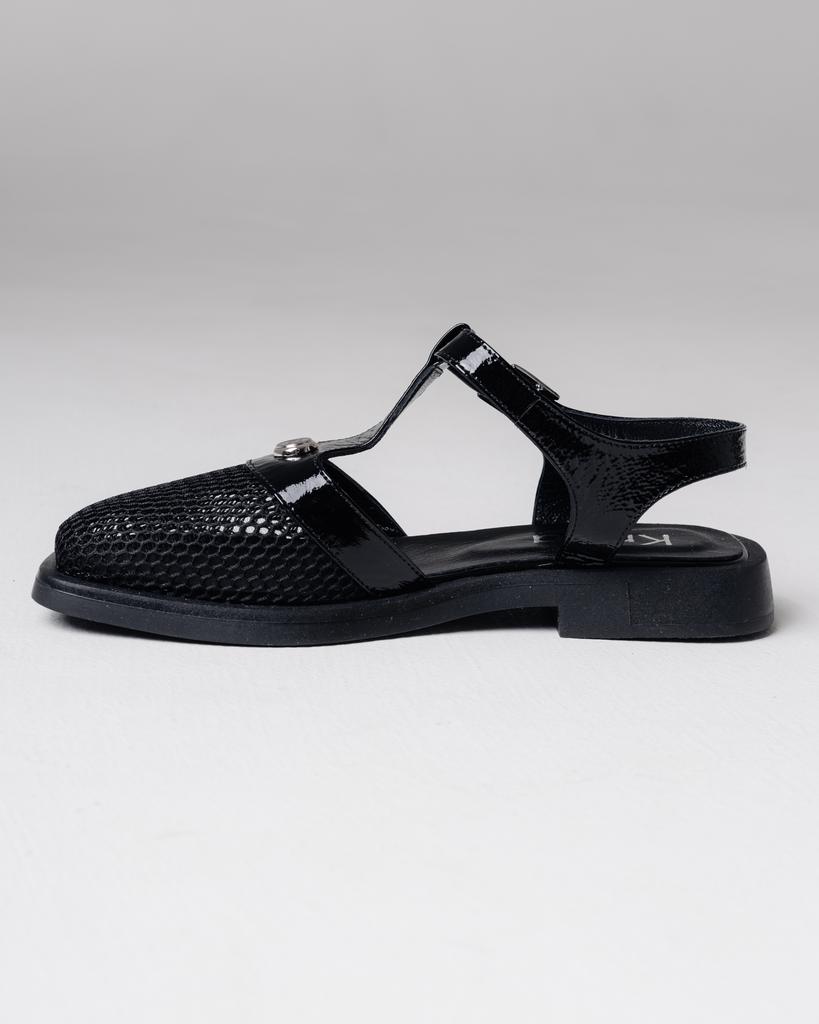 Krula 19883 36 Black Patent Leather Sandals with Mesh
