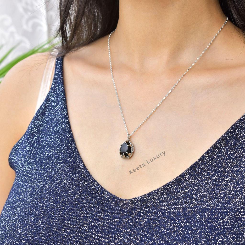 Genuine Black Onyx Necklace Onyx Oxidized Necklace for Women Handmade Silver Necklace Black Gemstone Pendant Necklace Bridesmaid Gifts