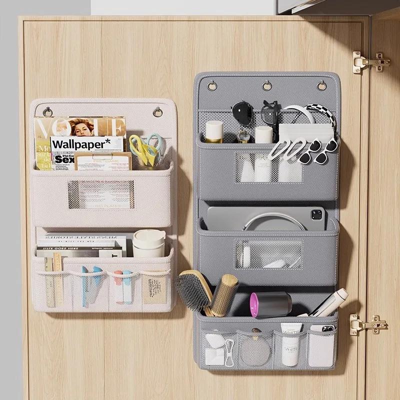 Vielseitiger grauer wandmontierter Aufbewahrungs-Organizer für den Kleiderschrank, mehrteilige Stoff-Hängetasche mit Sichtfenster und Haken für das Büro