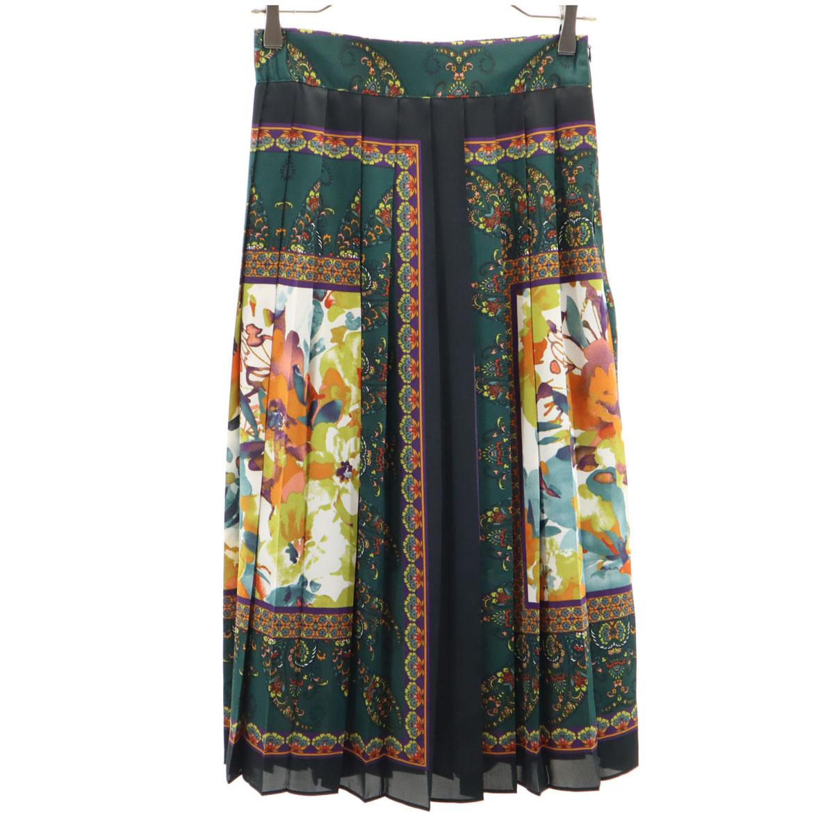 

AMERI UNDRESSED scarf motif print Long length Pleated skirt green Women Used