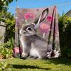 1pc Rabbit Flowers Outdoor Blanket - Soft Flannel Cozy for Travel & Camping - All-Season Warm Bed Cover, Machine Washable yy251229079