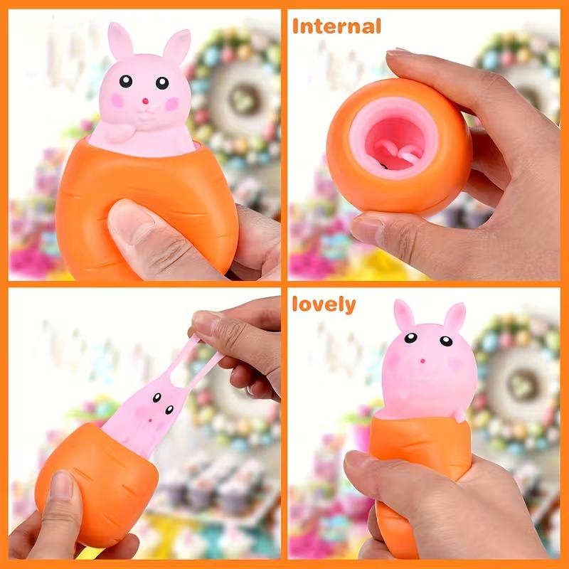 1-40PCS Carrot Rabbit Stress Relief Squeeze Toy Telescopic Radish Rabbit Toy for Kids Fun Easter Gift for Children
