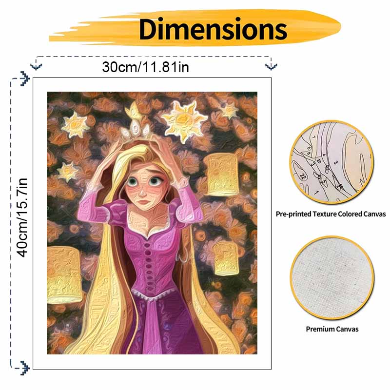 Disney Rapunzel DIY Oil Painting Art Painting Kit Home Wall Decor Handmade Gift Tangled Princess Floating Lanterns Beautiful Wall Art
