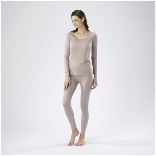 Breath Thermo Underwear, a heat-generating innerwear, medium-weight soft for everyday use, long tights, grayish beige, size L