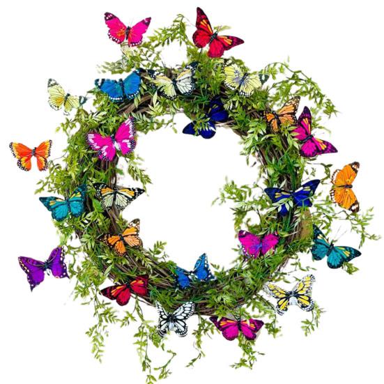 

Искусственный венок Стойкий к выцветанию Реалистичный пластиковый Реквизит для фотографий Весенний венок с бабочками для входной двери Butterfly