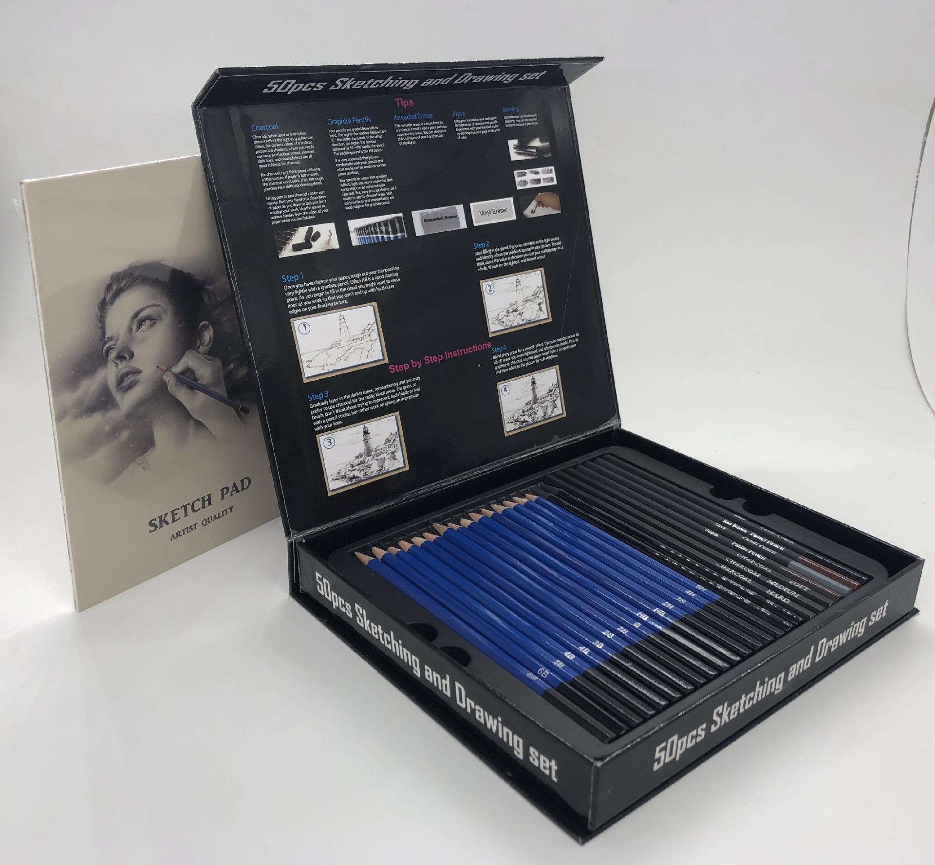 

Набор из 50 скетч- и угольных карандашей для рисования и художественных принадлежностей