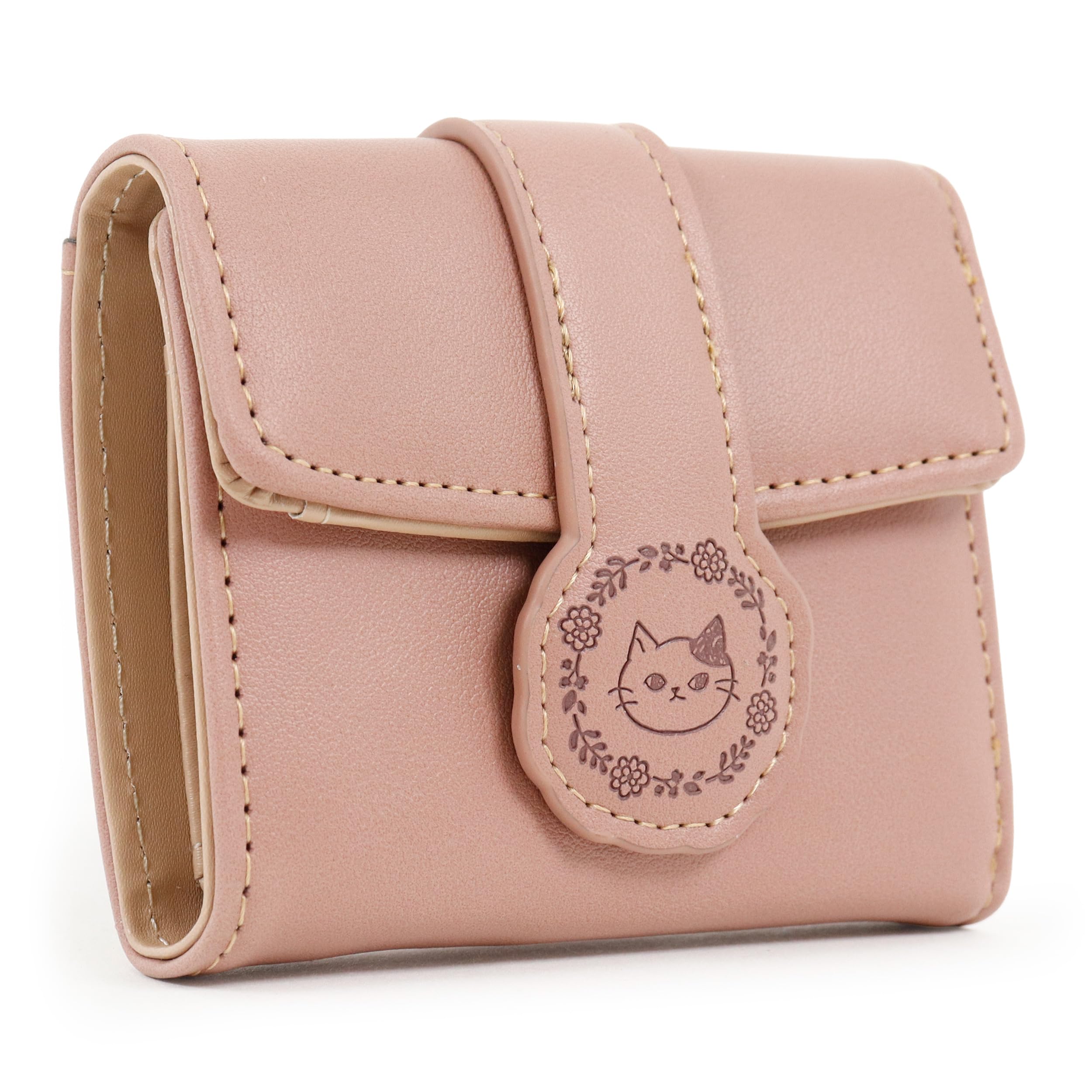 Chanfee Compact Wallet with Cute Cat Wreath Pattern and Embossed Belt Women s Tri-fold Pink 5390₽
