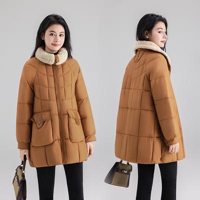 Moda Espessada Quente Acolchoada de Algodão com Penas Roupas Femininas Novo Inverno Lã de Cordeiro Média Longa Jaqueta Casual Tendência High Street