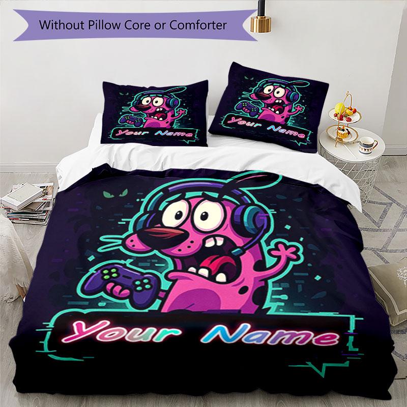 3PC Custom Name Gamer's Neon Adventure Bedding Set Printed  Bedding Set Duvet Cover Closure Includes 1 Duvet Cover & 47 Pillowcases for Bedroom