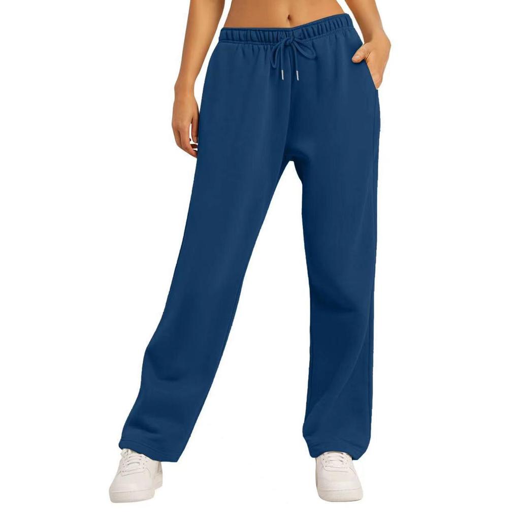 Women's Straight-Leg Fleece-Lined Sweatpants: Autumn/Winter Style, Loose Fit