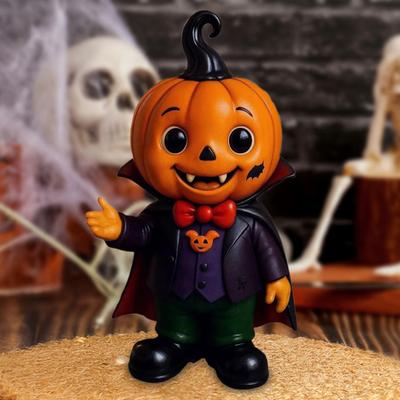 Halloween Kürbis Kind Figur Mini Harz Dämon Kürbis Statue Gruseliges Tischornament für Außen Innen Heim Garten Dekoration