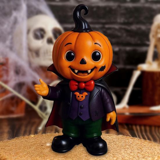 Halloween Pumpkin Kid Figurine Mini Resin Demon Pumpkin Statue Spooky Tabletop Ornament for Outdoor Indoor Home Garden Decoration