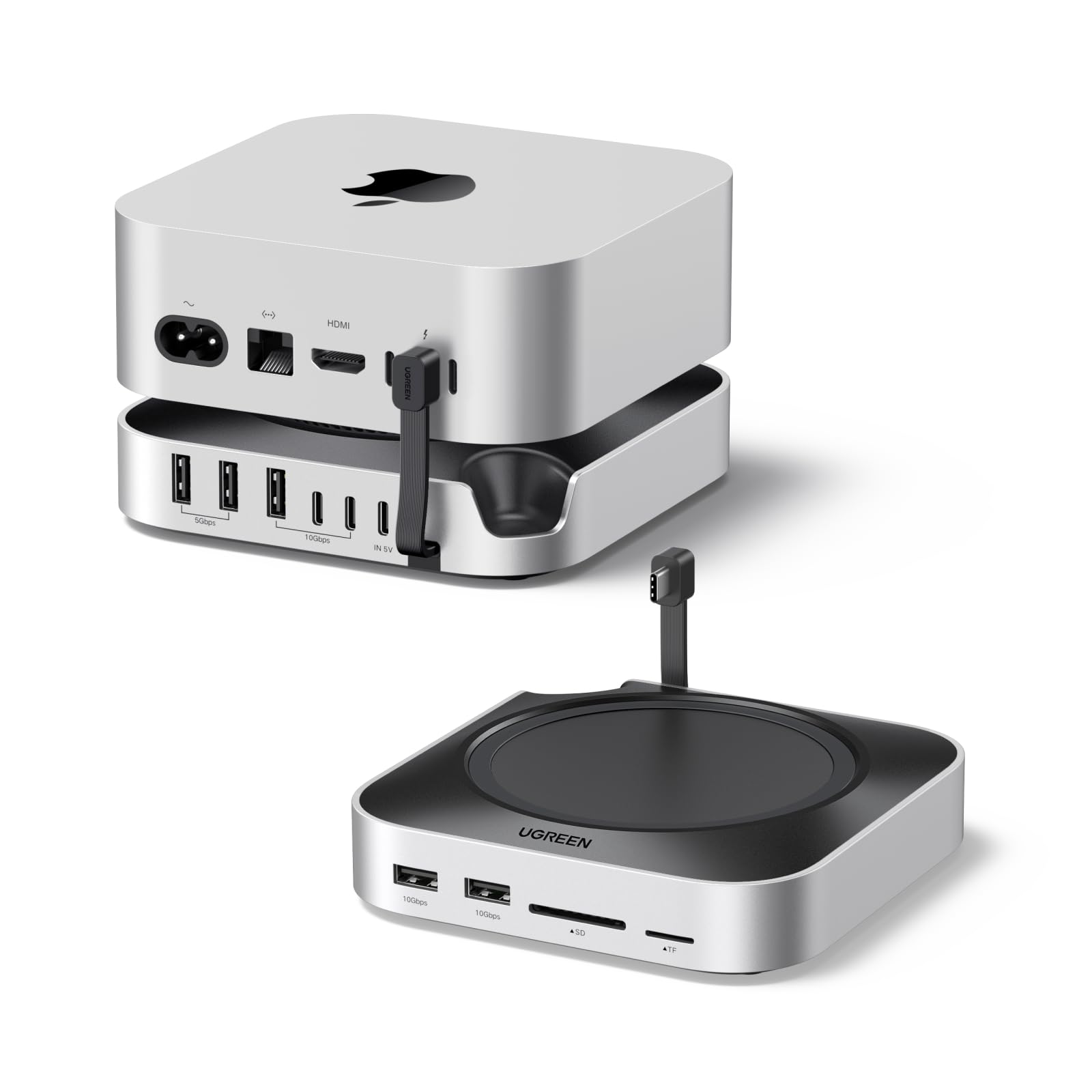 

UGREEN Mac mini M4 docking station and stand Equipped with NVMe SSD expansion slot x 3 data SD card reader For Mac mini M4 M4 Pro only USB-A