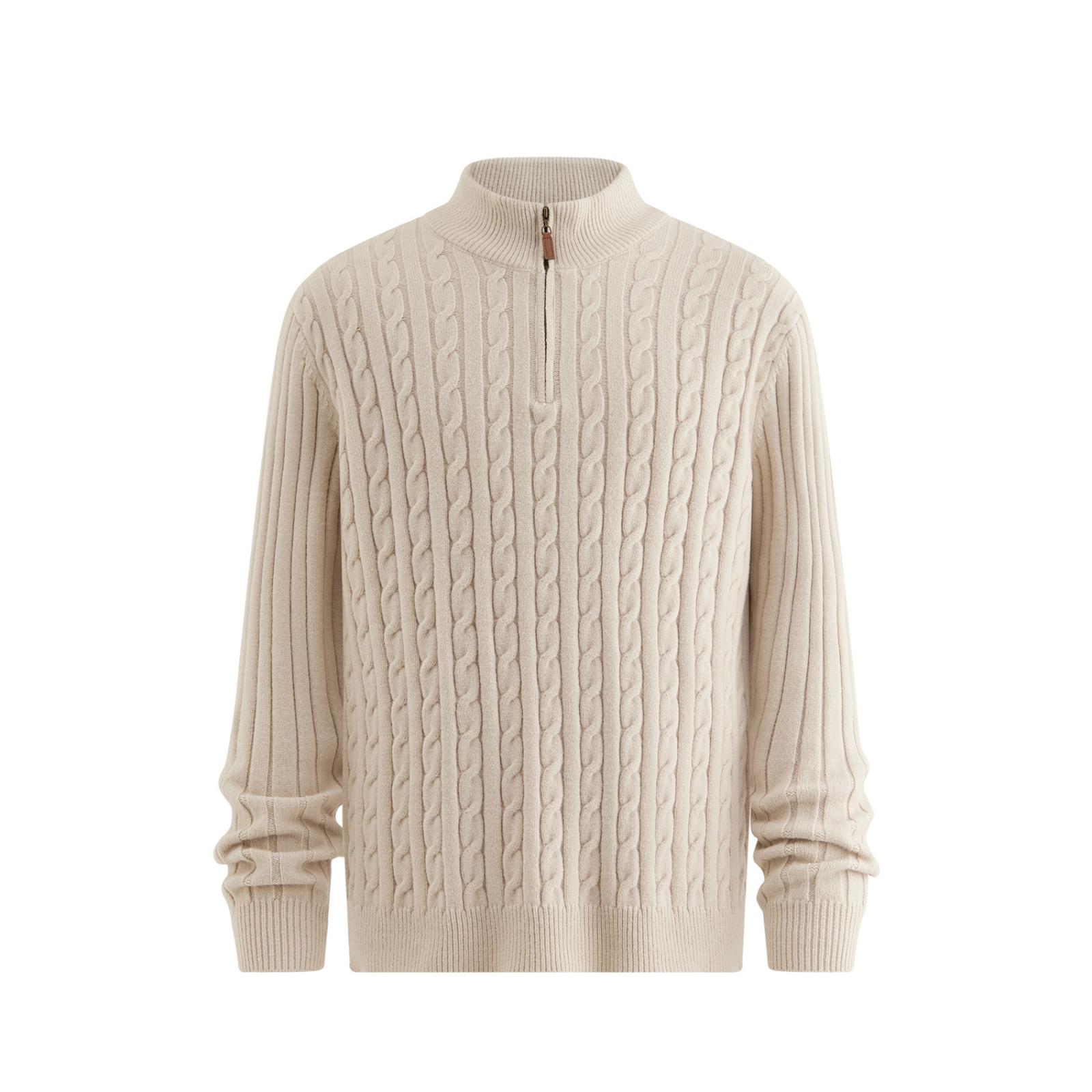 Half,zip Knit Sweater For Men, Cable Knit Stand Collar, Winter Outerwear XL