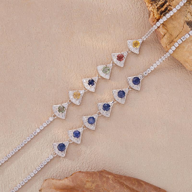 Natural Color Sapphire Color Sapphire Bracelet Women'S S925 Sterling Silver Color Treasure Jewelry Xiaohongshu