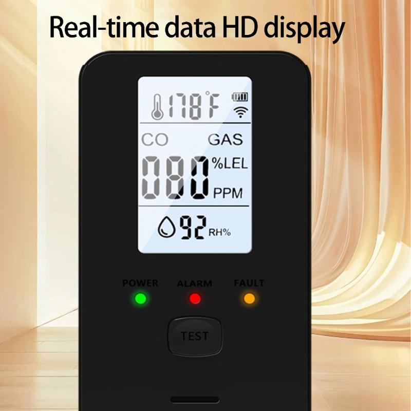 4 In 1 Gas Detectors with Methane CO Temperature Moisture Monitoring & Alarm Gas Leak Detectors Suitable for Home Safety