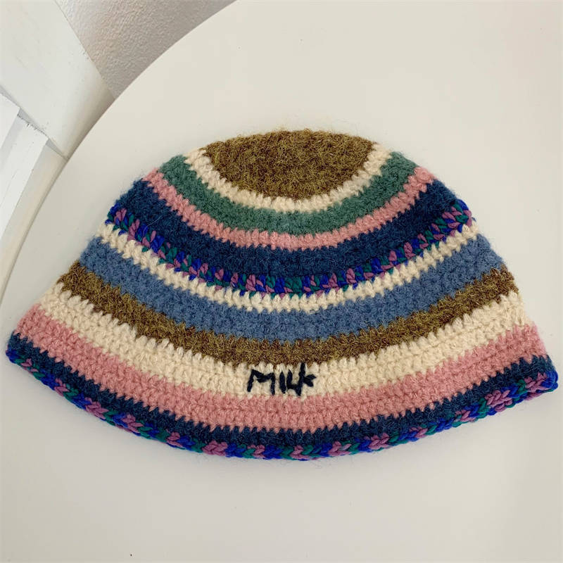 

Style Versatile Hat Sweet Stripes And Letters Womens Warm Fisherman Hatscaps синій