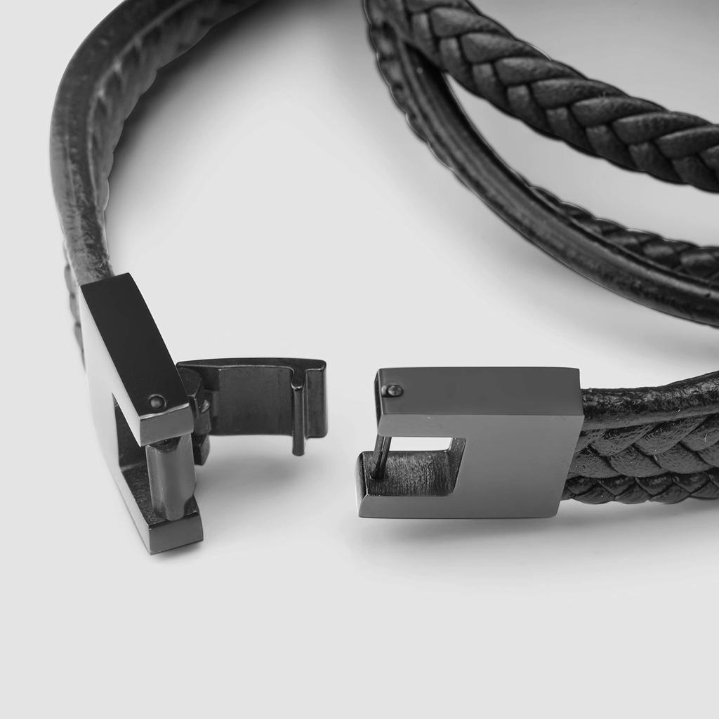 Lærarmbånd 40cm Svart Armbånd Menn Gaveeske Ekte Lær Lær Flettet Justerbar Magnetisk Lås Flerlags Wrap Tau Mann Gutt Armbånd