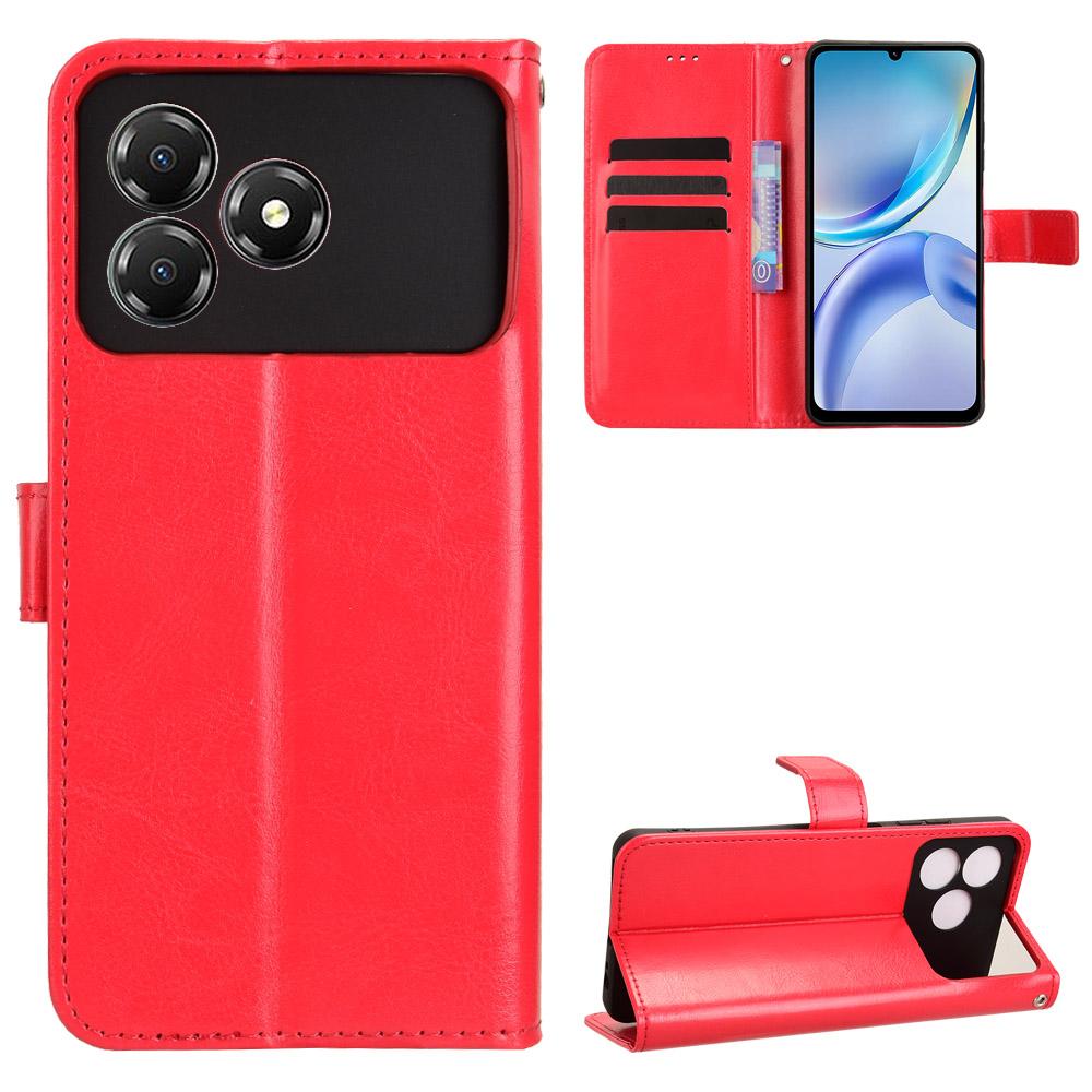 For ZTE Blade A36 PU Leather Case with Strap Crazy Horse Texture Phone Wallet Cover