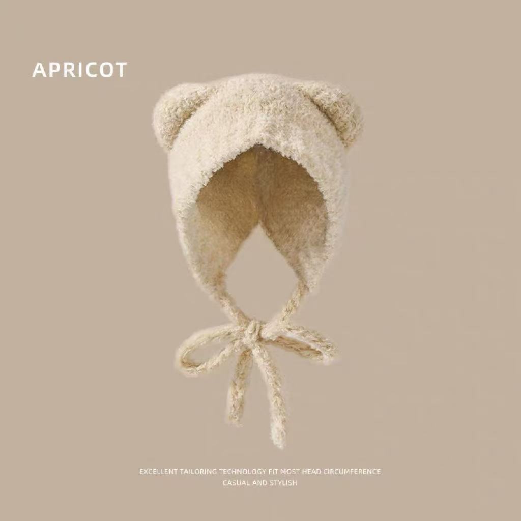 Big head circumference coffee ears cute cartoon bear knitted wool hat children autumn and winter plush pullover hat tide