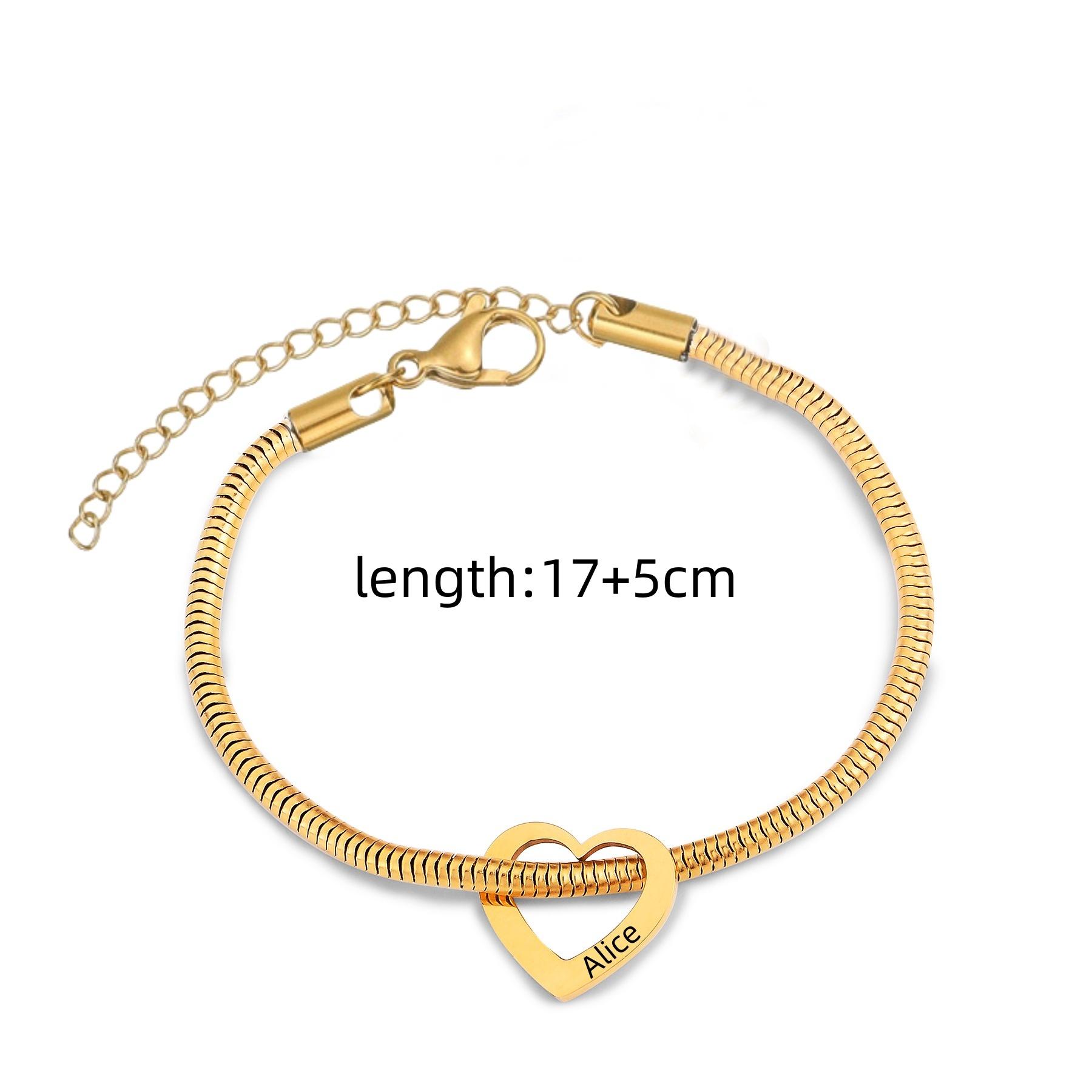 Jeshayuan Custom Name Heart Bracelet Personalized Mom Bangle with Kids Names Gift for Grandma Baby Family Heart Charm Bracelet Silver