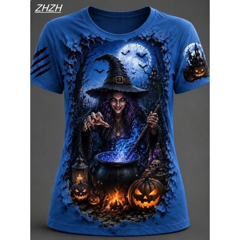 Halloween Women's T Shirt Print Graphic Halloween Witch Vintage Stylish
