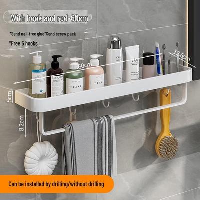 Étagère de Rangement Murale sans Perçage avec Barre à Serviette