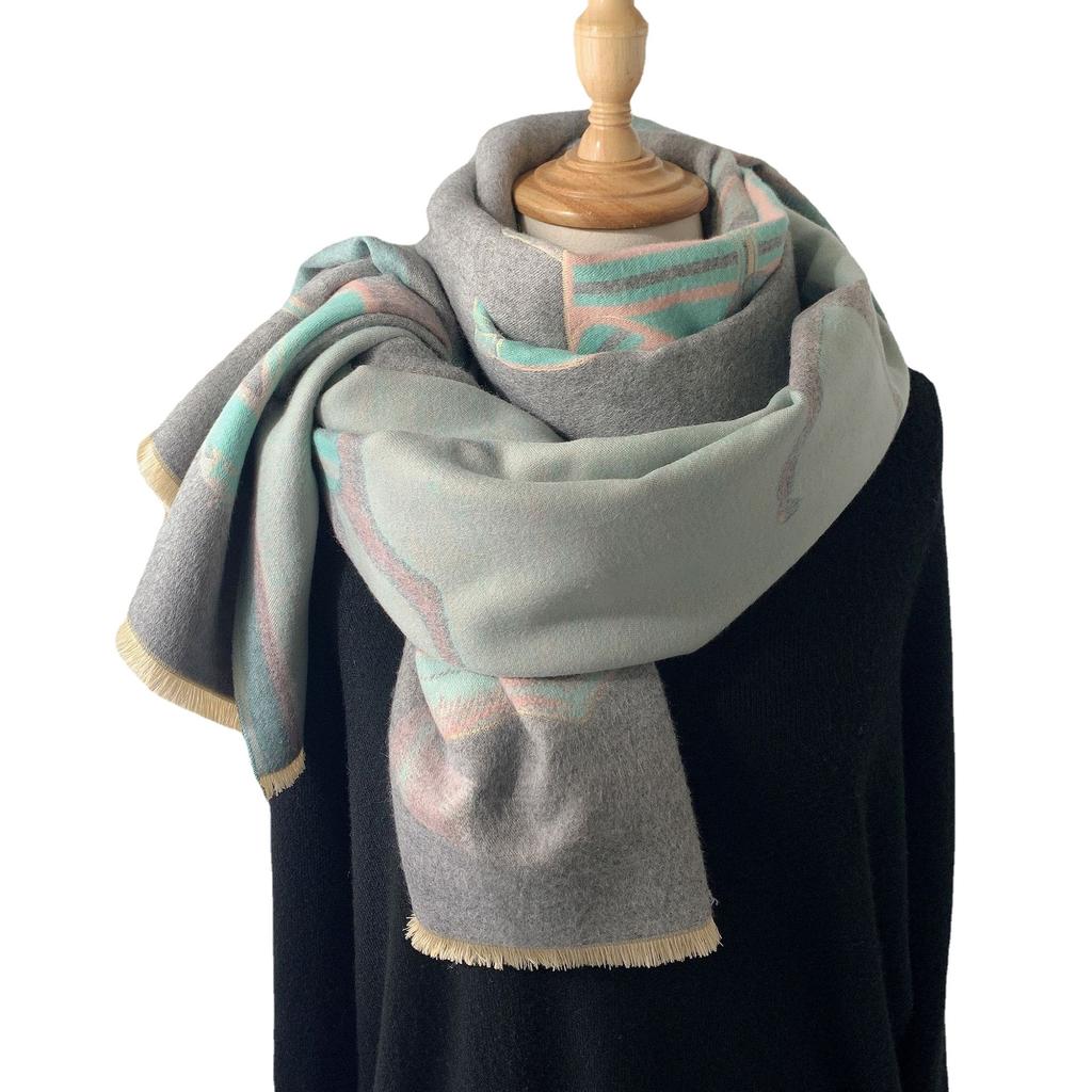 Warm Scarf Imitation Cashmere Women Thickened Decorative Shawl Retro Horse Fringed Blanket Silk Scarf Retro Style
